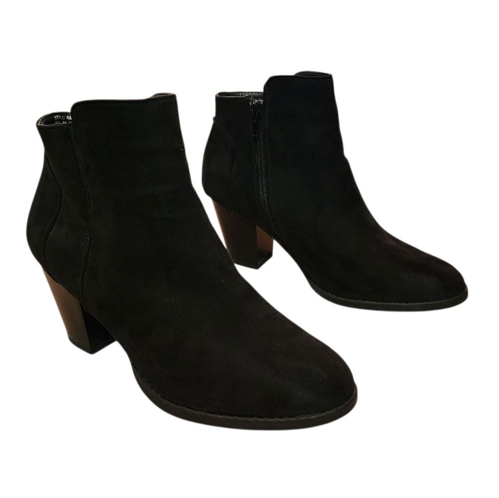 Charles Albert Black Faux Suede Side Zip Ankle Boots Womens Sz 10M Block Heel